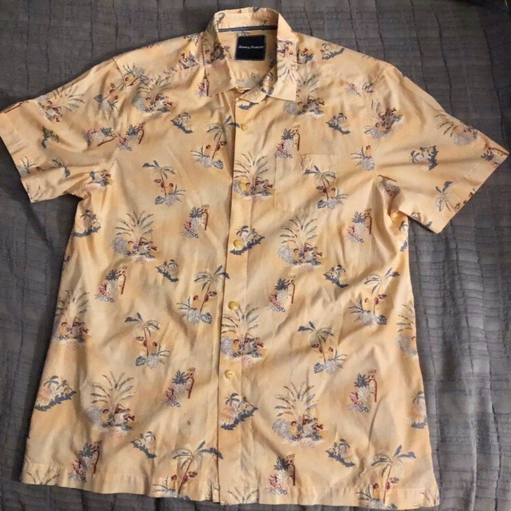 Hawaiian Shirt by Tommy Bahama Men's Sz S Retro Palms-People-Totem cotton NEW